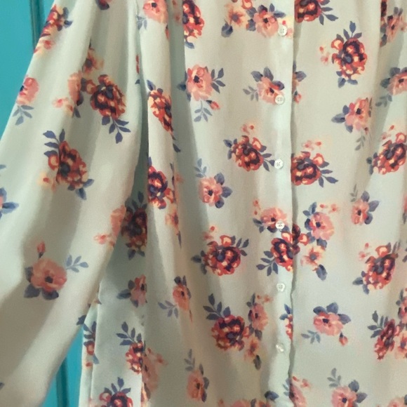Blouse from Faded Glory - Light Blue Floral button up motorcycle collar cottage - Picture 2 of 9